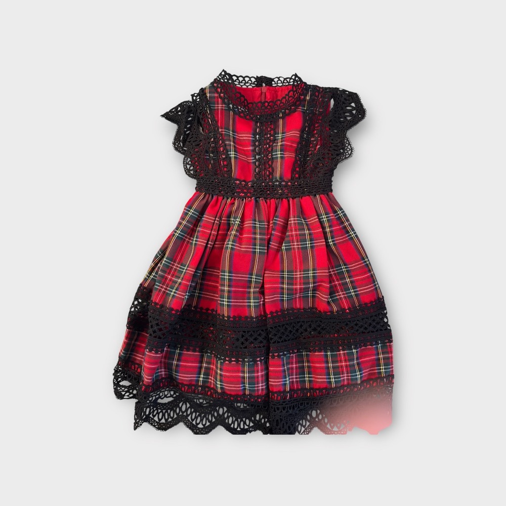 Trish Scully Child Girls‎ Plaid Lace Dress Party Holiday Size 2 Red
